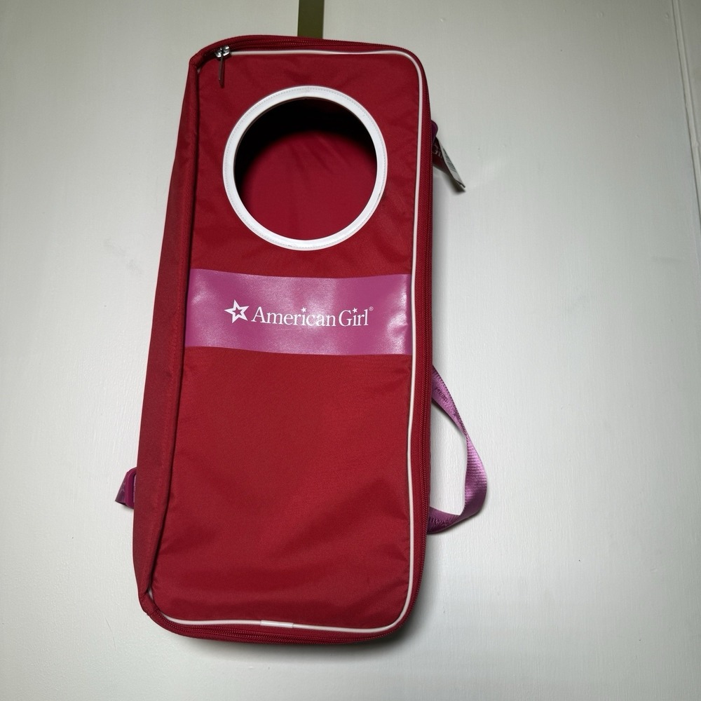 American Girl Red Doll Carrier Bag with Pink Strap & Name Tag for 18" Dolls NWT